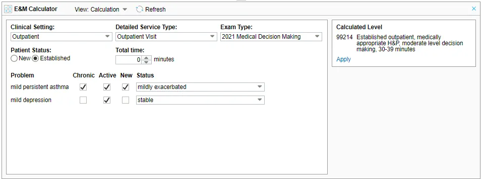 E&M Calculator - Parameters Tab